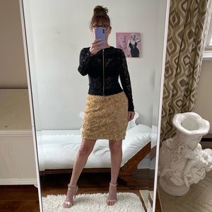 BLACK LONG SLEEVE ZIP UP JACKET LACE SHEER GOLD ZIPPER STRETCH OH YES